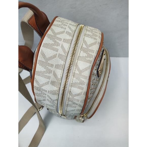 Michael Kors Ivory Leather Studded MK Printed Top Handle Zipper Backpack main image 6